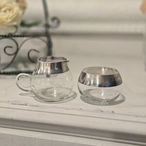 Vintage Mid Century Dorothy Thorpe Roly Poly Creamer & Sugar Bowl Silver Band